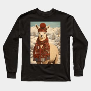 Lama in Hat Funny Christmas Dog Lover Gift Long Sleeve T-Shirt